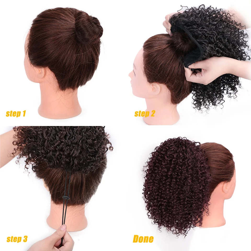 I's a wig Kinky Curly Pony Tail Hair Extension Drawstring Synthetic Clip in Black Red Short African American | Шиньоны и парики