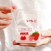 kawaii square milk carton glass cup cute strawberry creative breakfast for home portable student transparent milk mugs