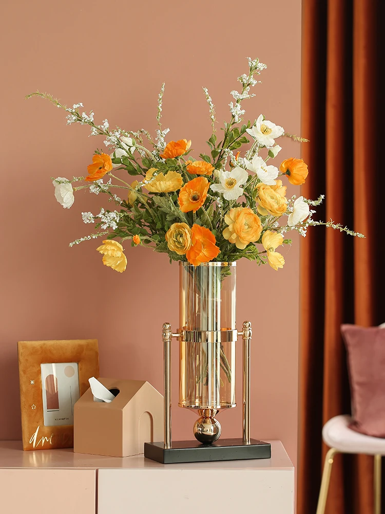 

Luxury Glass Vase Metal Simple Creative European Style Flower Vase Living Room Decoration Decoracion Nordica Hogar Vases DA60HP