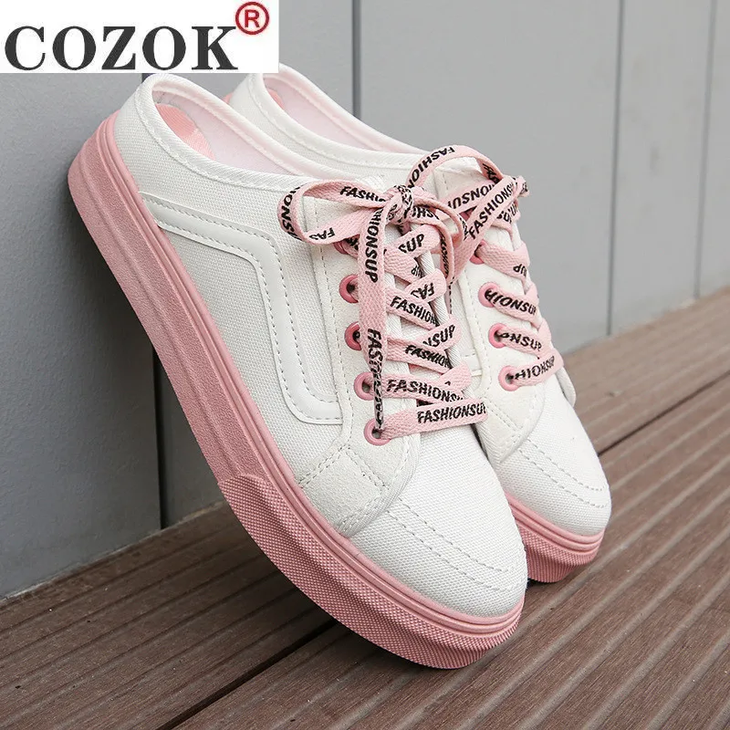 

Canvas Shoes Women 2020 Spring and Aummer Women's Lace-up Casual Shoes Without Heel Half Support One Pedal Lazy Shoes