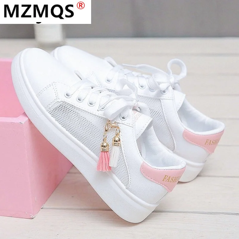 

2021 Summer Breathable Mesh Women's Flats Fashion Tassel Outdoor Comfortable Light Lace-up Casual Little White Shoes Women Shoes