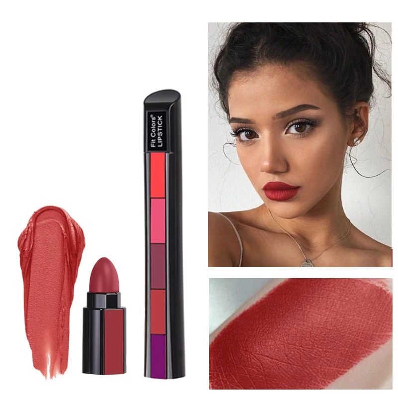 

Matte Lipstick Kit 5 In 1 Waterproof Nude Combination Long Lasting Lipstick Velvet Red Sexy Lip Tint Easy To Wear Cosmetic