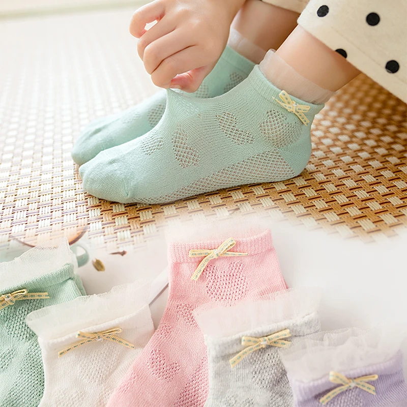 

Summer spring toddler Girls Net yarn Socks Cute Princess Bow tie Breathable Mesh socks for kids children cotton girls lace socks