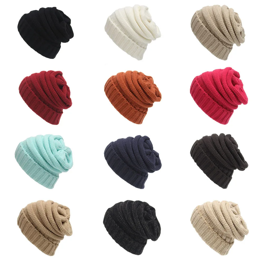 

Without Label Hot Cap European and American Outdoor Autumn and Winter Striped Pullover Cap Couple Warm Woolen Knitted Hat