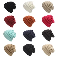 without label hot cap european and american outdoor autumn and winter striped pullover cap couple warm woolen knitted hat