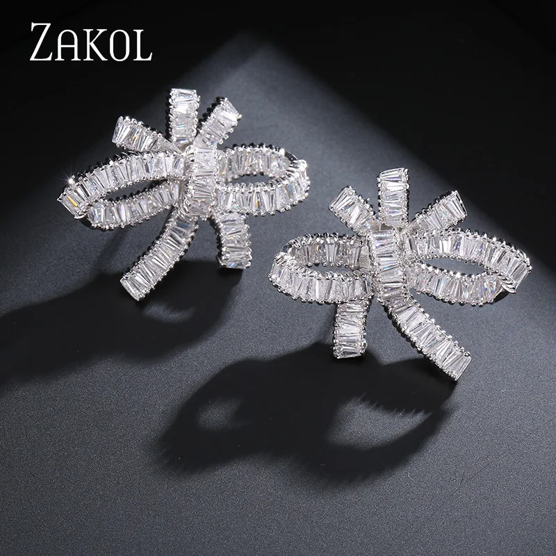 ZAKOL изысканные циркониевые серьги-гвоздики с закрученным сердечком и узлом роскошные белые свадебные украшения для элегантных женщин FSEP366