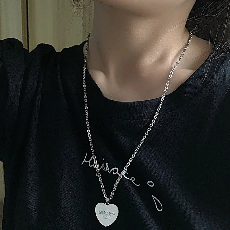 

Peach heart love you more female personality sautoir pendant stainless steel gold chain necklace