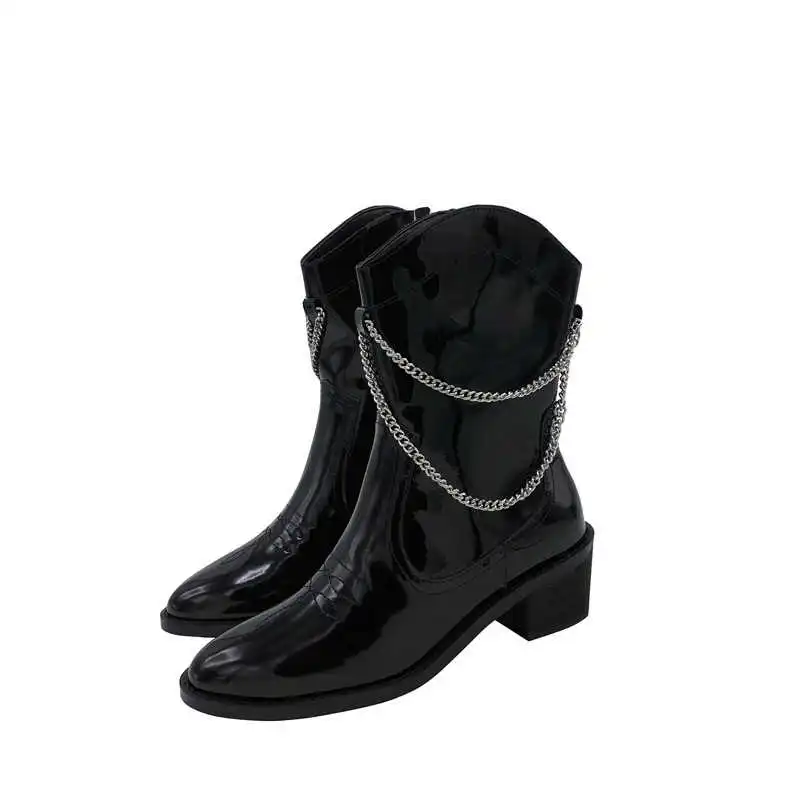 

Fall and winter 2020 new product net red high tube boots pointed thick heel Knight boots