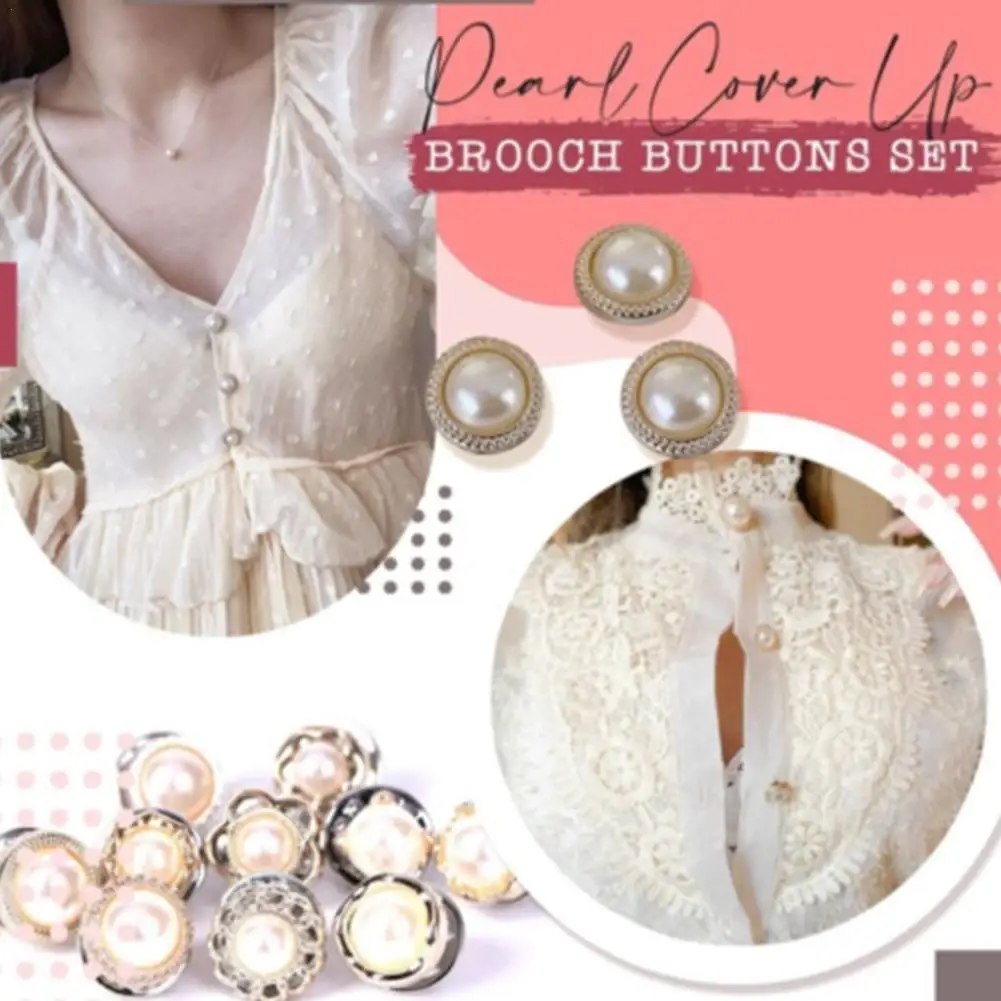 

Pearl Cover Up Brooch Buttons Set Women Shirt Brooch Buttons Cover Up Button Pin Fashion Pearl Brooch Safety Pins Decoration