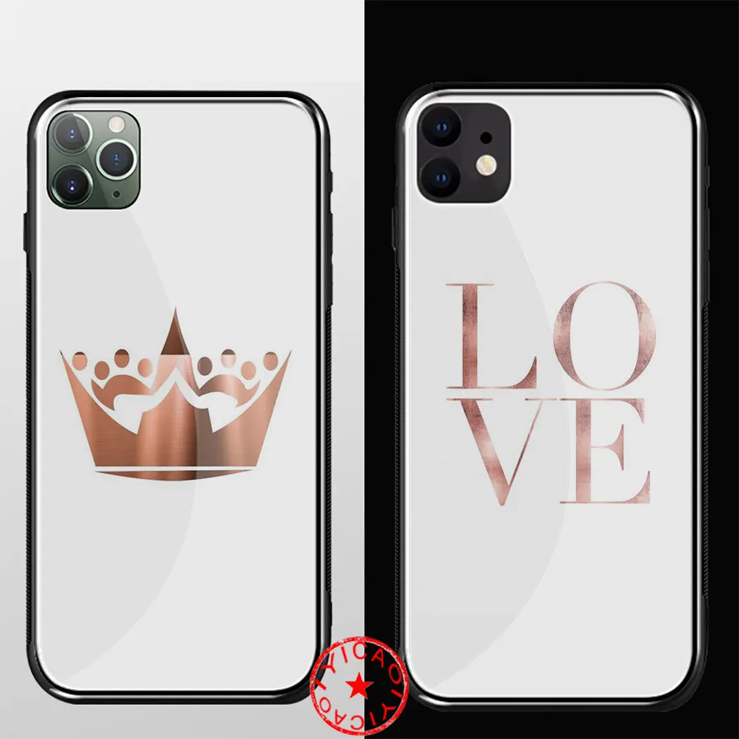 Love Heart Pineapple Gold Rose Stripes Tempered Glass Case for iphone 5 5S SE 6 6S 7 8 Plus 11 Pro X XR XS Max Cover |
