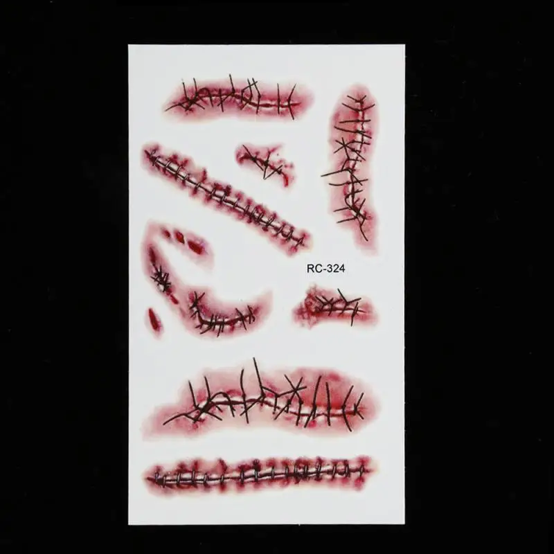 

10pcs Tattoo Stickers Scary Scars Temporary Tattoo Sticker Waterproof Easy-used Masquerade Decoration Stickers