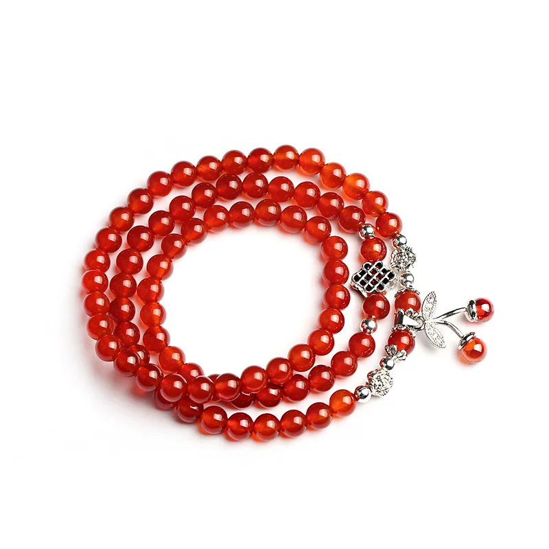 

1pcs 2021 New Chou's Original Ethnic Wind Crystal Hand Ornaments Natural 6mm Red Agate Bracelet 3 Rings of Cherry Hand String