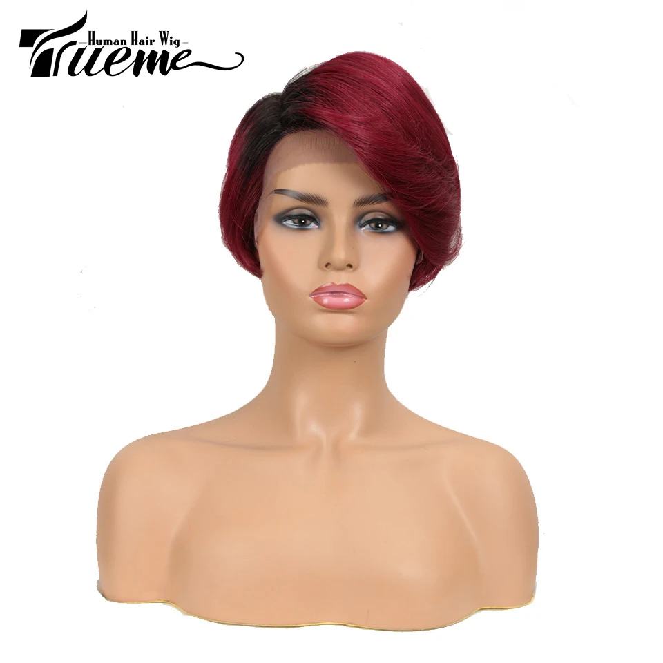 Trueme короткие человеческие волосы L часть парики на шнуровке 100% бразильские Remy для