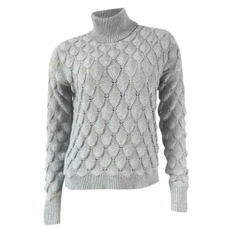 

Ladies Turtleneck Sweater Pullover Fish Scale Pattern Soft Solid Color Fashion Wild Sweet Long Sleeve Simple Urban Casual 2020