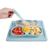 toddler baby food box plate suction table tray spoon set silicone mat compartment lunch box baby feeding bowl silicone tableware