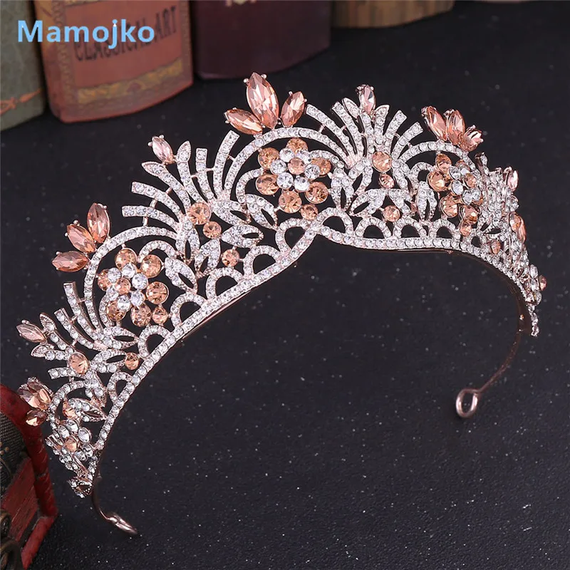 Flor de Cristal da Coroa da Noiva do Casamento e Tiara de Ouro Nupcial Headpiece Mamojko Presentes Coloridos Strass Noivas Tiaras