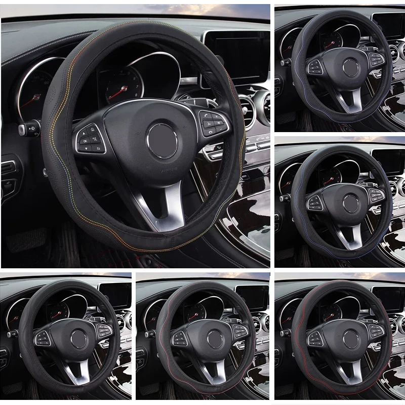 

Car Steering Wheel Cover Breathable Fiber Leather Embossed No Inner Ring For HONDA ford-FOCUS For KIA-RIO For TOYOTA-AURIS