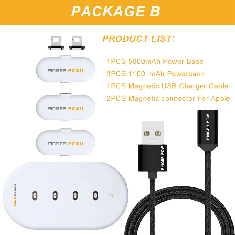 2PCS Apple Plug Finger Pow 2,0 Магнитный внешний аккумулятор, портативное зарядное устройство, мини Бесплатный Магнитный зарядный кабель, внешний аккумулятор - Цвет: 2PCS Apple Plug