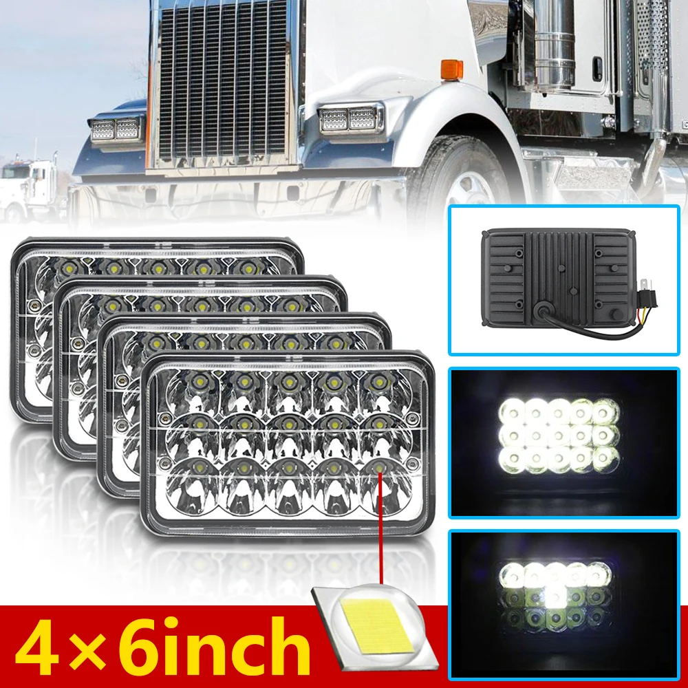 Светодиодные фары 5 дюймов прямоугольная лампа с ближним/дальним светом 4x6 15x3 Вт