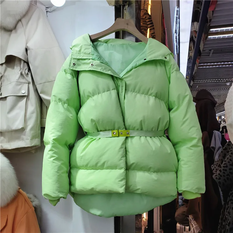 

Женское зимнее пуховое пальто с капюшоном, хлопковые парки с поясом, повседневная женская зимняя легкая верхняя одежда
