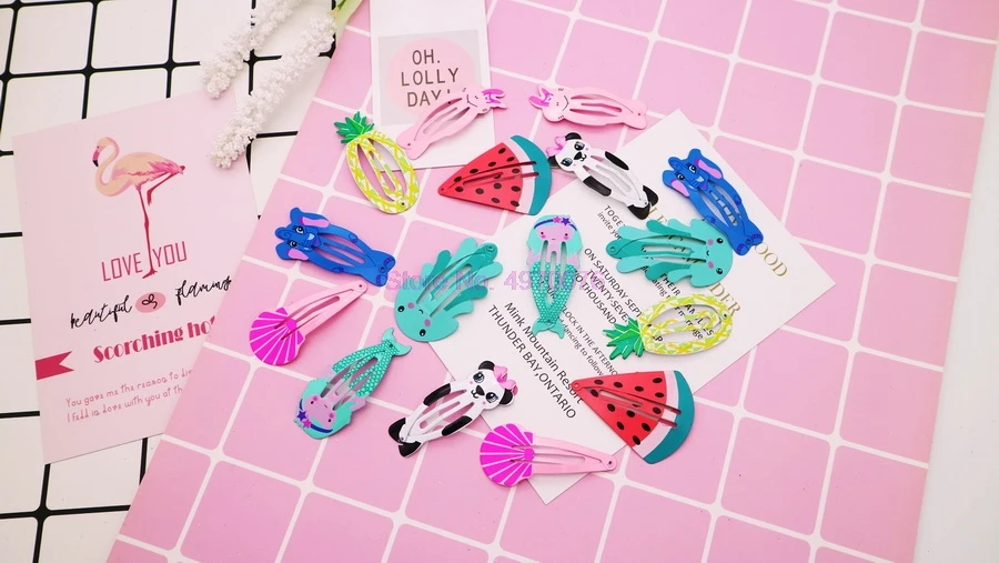 DHL 500sets 2-6pcs/set Headwear Flamingo Pineapple Fruit Hairpins Cartoon Mermaid Horse Rainbow Hair Clip | Детская одежда и обувь