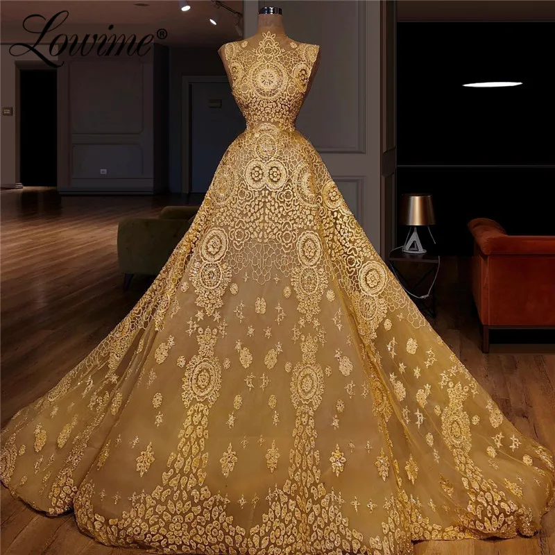 Женское длинное вечернее платье золотистое в стиле Дубая Средний Восток