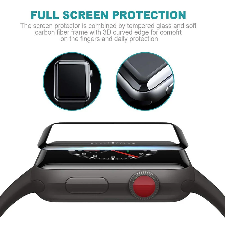 Закаленное 3d стекло с закругленными краями для iWatch пленка защиты экрана полное