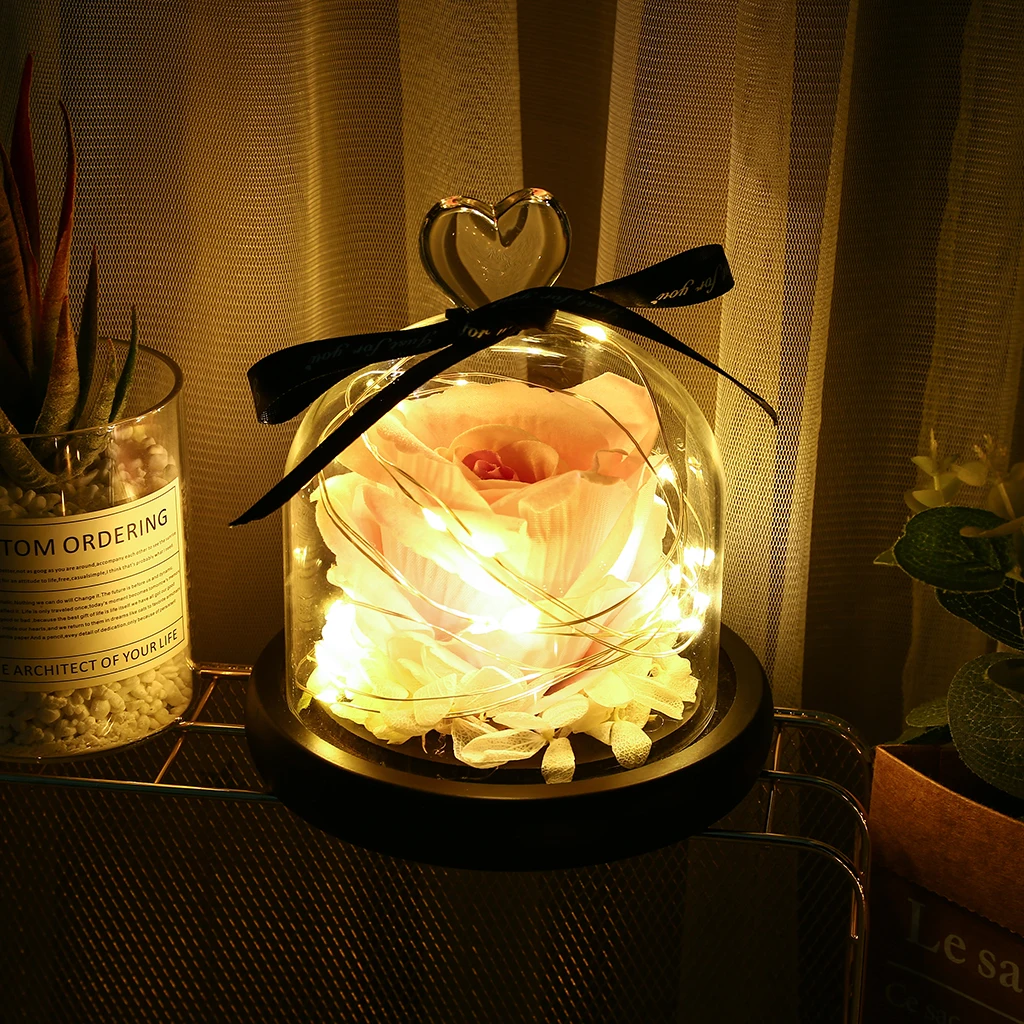 Светодиодный купольный стеклянный флакон с розами подарок на день Святого