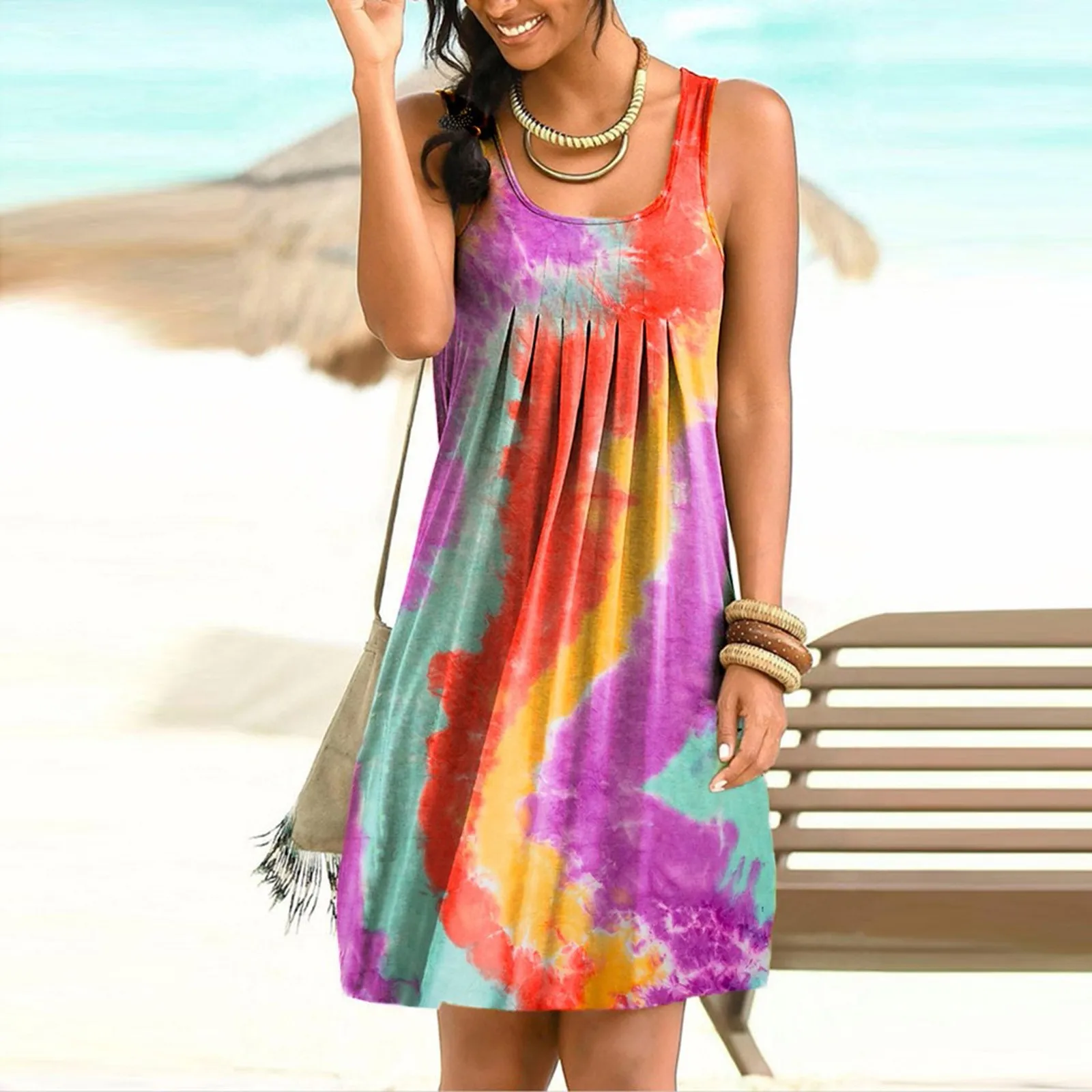 2021 женская модная повседневная жилетка без рукавов тай дай майки с принтом