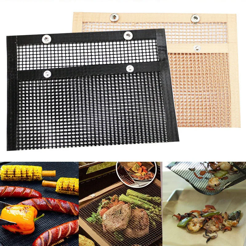 

Glass Fiber High Temperature Resistance Non-Stick Grill Grid Bag Reusable Baking Net Pad Grid Shape Kitchen Outdoor BBQ Cooking