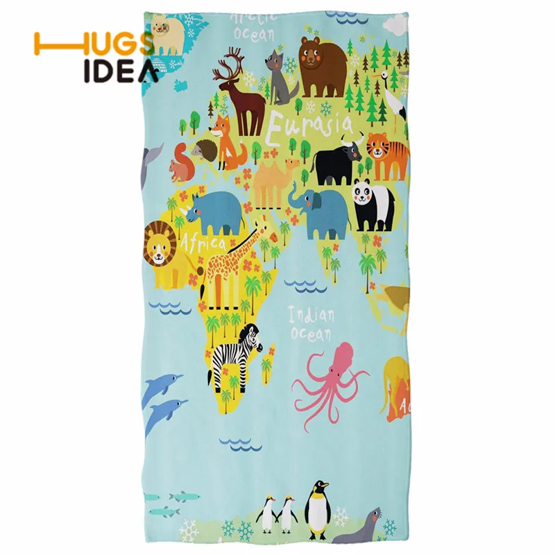 HUGSIDEA мультфильм карта печатных пляжное банное полотенце из микрофибры с