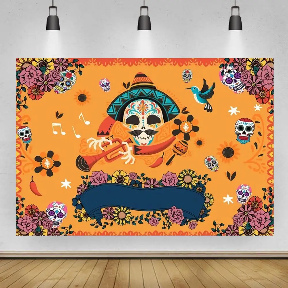 

День мертвых фон мексиканский сахарный череп фотография Фон День мертвых платье-Искусственная Праздничная баннер украшение