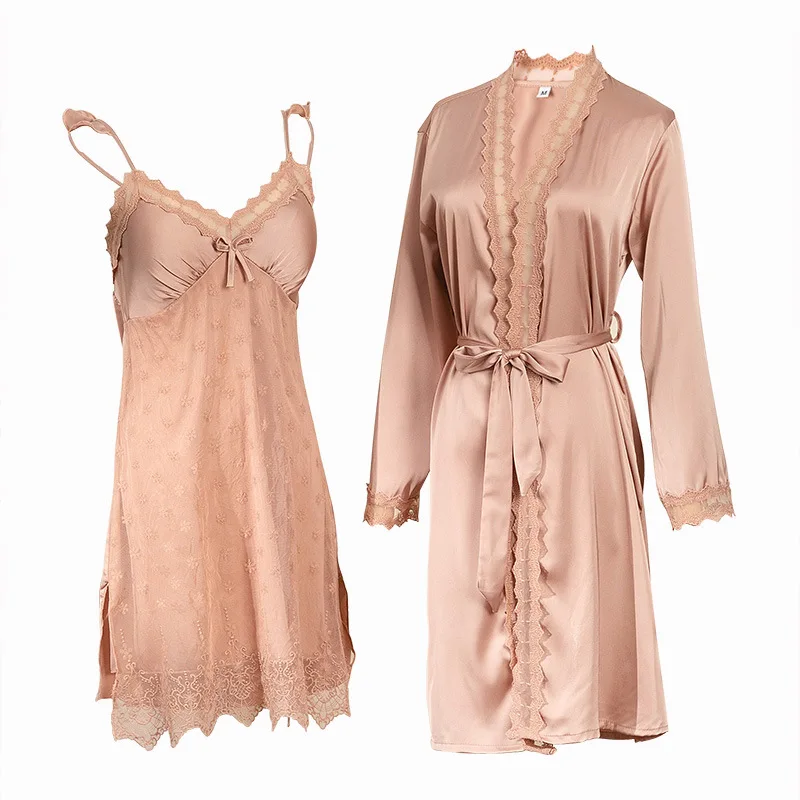 

Women Satin Sleepwear Sexy Kimono Bathrobe Gown Bride Bridesmai Wedding Robe Lace Robe Sets Spring Summer New Nightwear