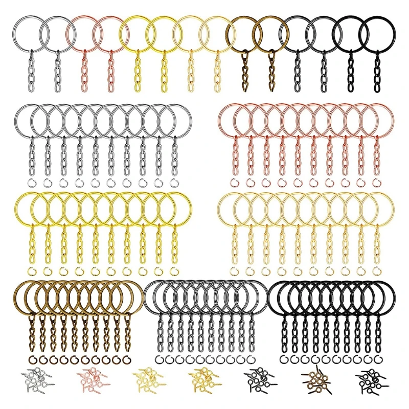 

R58E 25mm Bulk Split Keychain Rings Screw Eye Pins DIY Craft Accessories 210 Pieces Screw Jump Rings Kit