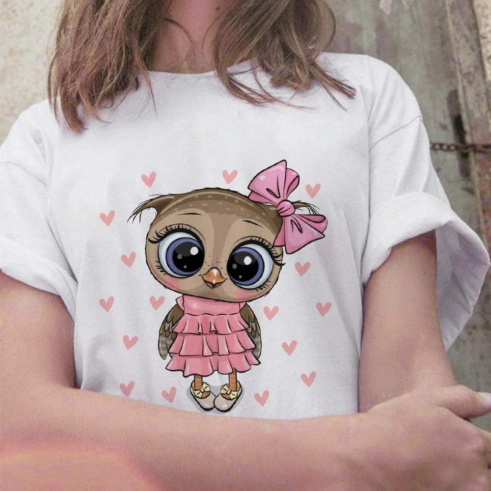 

Women t-shirts Summer harajuku owl cute graphic printed white Short sleeve Female tee tops casual O-neck ladies tops Plus Size