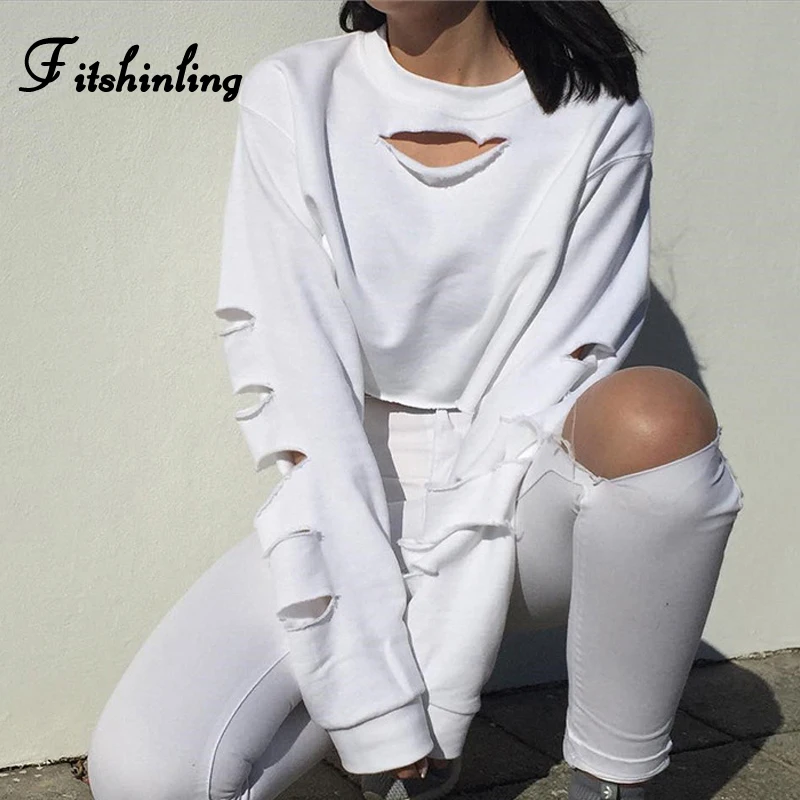 Fitshinling/Повседневная Толстовка с вырезами женский укороченный топ модные
