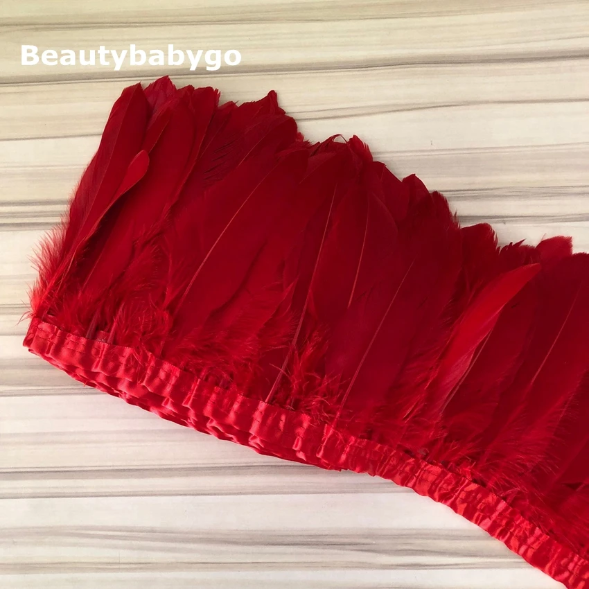

13-18cm Goose Feather Trims Red Dyed Geese Feather Ribbons 10 Yards/Lot Fringes Goose Feather Cloth Belt DIY Decorative