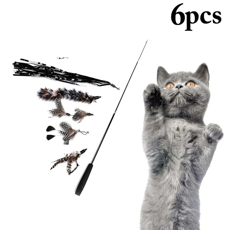 

5PCS Legendog Cat Teaser Refill Fake Feather Kitten Wand Replacement with Extendable Pole Funny Interactive Toys Training Toys