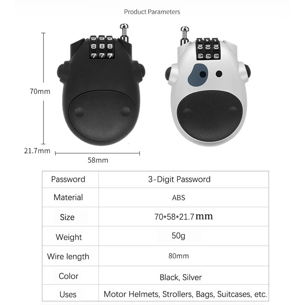 

Telescopic Wire Rope Steel Cable Code Lock Suitcase Car Sled Bicycle Motorcycle Helmet High-precision Code Wheel Password Lock