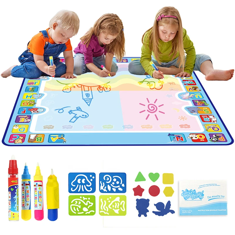 

100*100cm Coloring Doodle Carpet Magic Water Drawing Mat Educational Drawing Board Toys Set For Kids Graffiti Painting Cushion