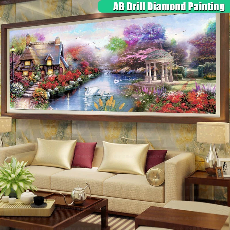 

DIY Large Size AB Diamond Painting Full Square Round Drill Lake Scenery Diamont Embroidery Swan Animals Cross Stitch Home Decor
