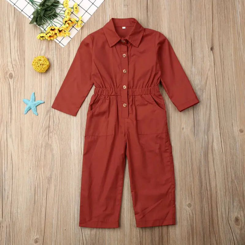 Brand New Children Overalls Newborn Kid Girl Boy Autumn Long Sleeve Romper Jumpsuit Top Cotton Button Pocket Fashion 2019 |