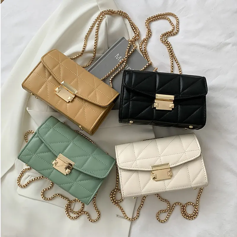 

2021 Fashion Embroidered Thread Shoulder Messenger Bag Women Soft Luxury High Quality PU Chain Lock Joker Phone Crossbody Tote