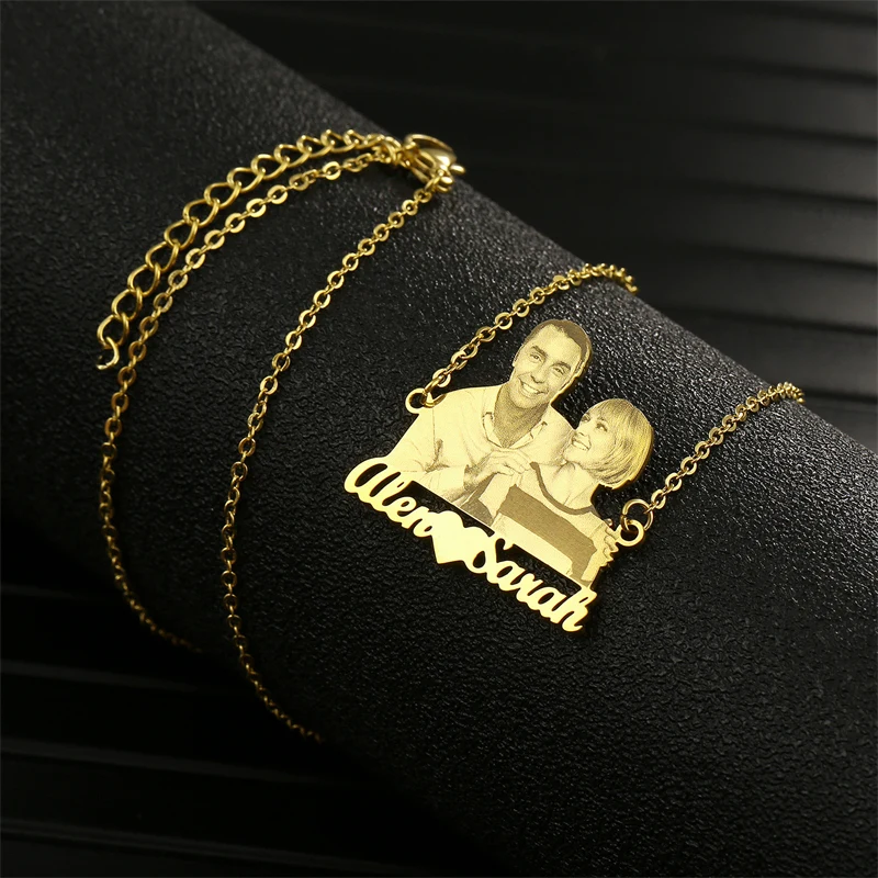 

Custom photo/name necklace Customized Portrait choker of couple/brother/sister/family Stainless steel jewelry chain pendant gift