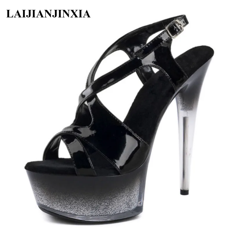 

15 CM Super High Stripper Heeled Pole Dance Shoes Roman Hollow Model Stage Women's Platform Sandals Crystal Spool Heels Sandal