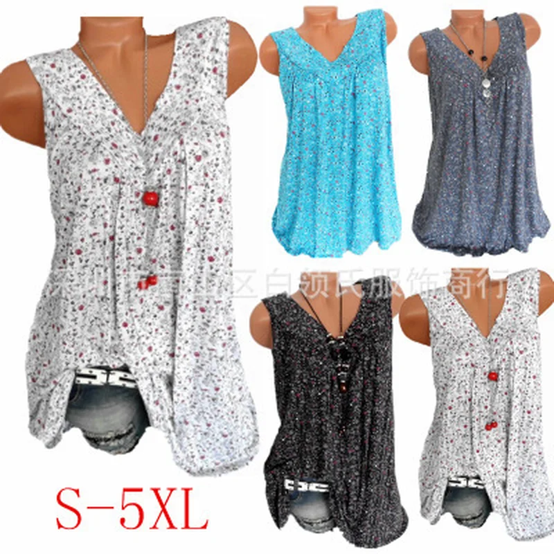 Рубашка женская с цветочным принтом топ без рукавов Свободная Повседневная