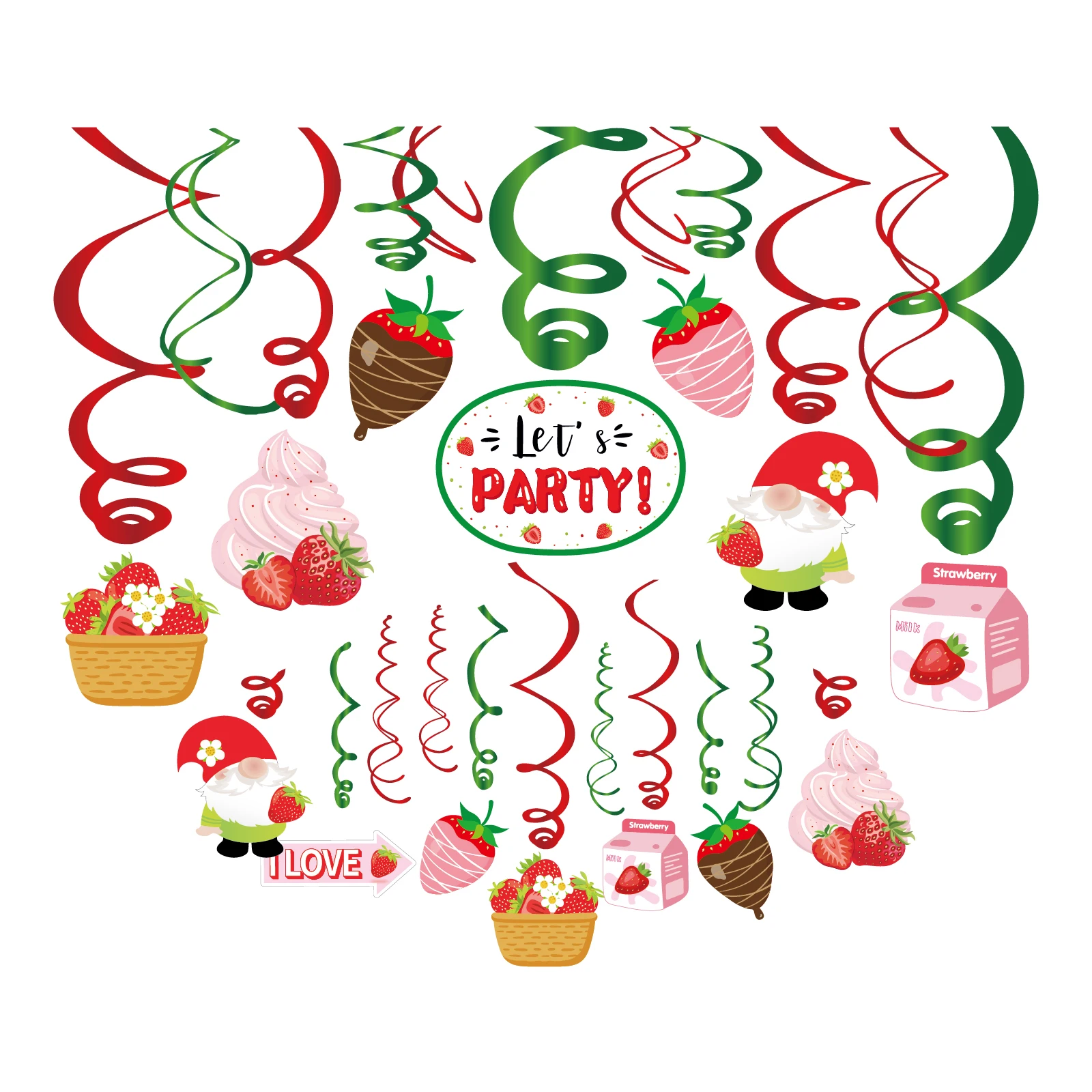 

XL141 Strawberry Fruit Theme Party Decorations Wall Ceiling Hanging Swirls Spiral Baby Shower Kid Birthday Party Favors Supplies