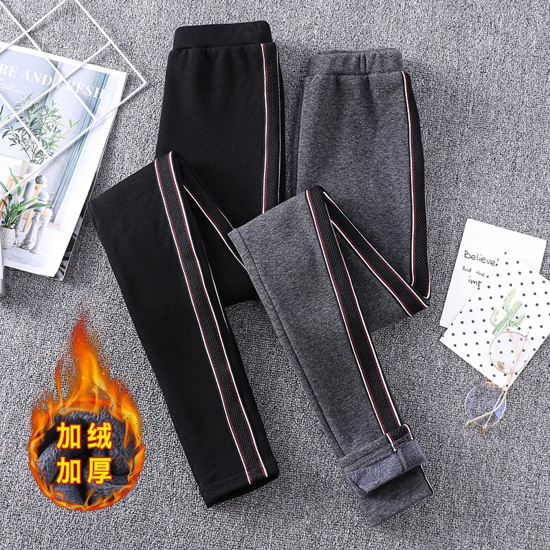 Женские бархатные утепленные леггинсы большого размера с боковой сеткой