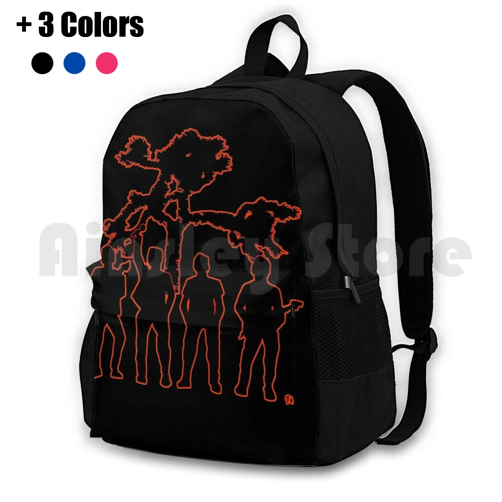 

Irish Rock Stars In Red Outline Glow Outdoor Hiking Backpack Riding Climbing Sports Bag Joshua Tree Album Black Red Silhouette