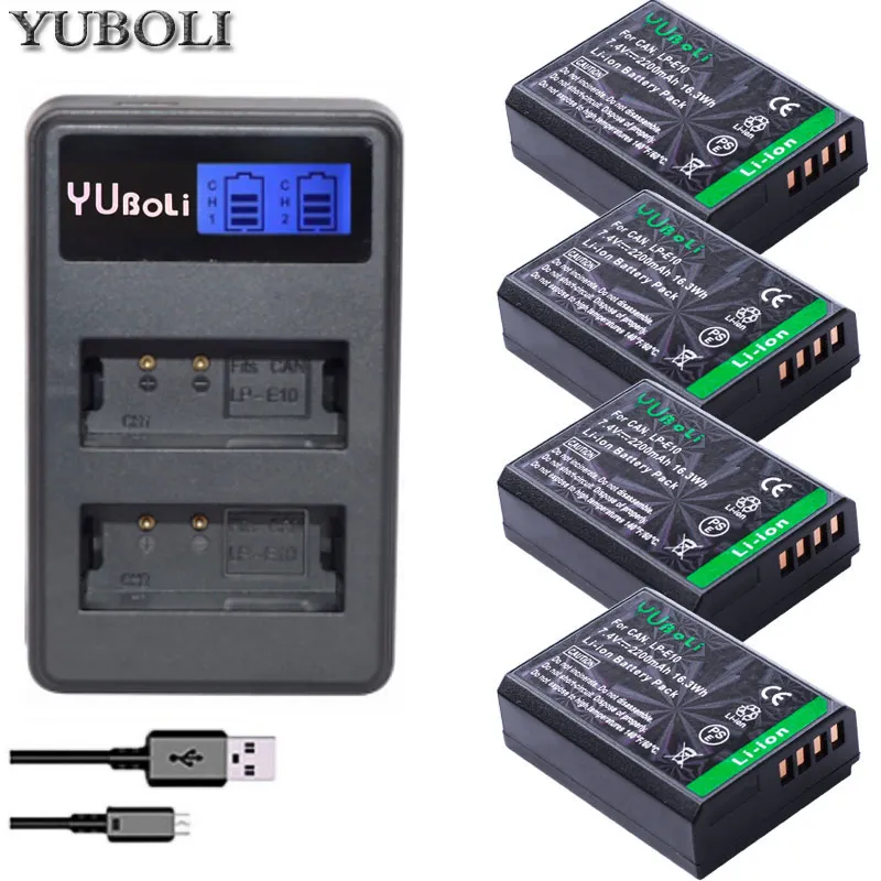 4x LP E10 LPE10 Камера Батарейки + ЖК дисплей USB Dual Зарядное устройство для цифровой